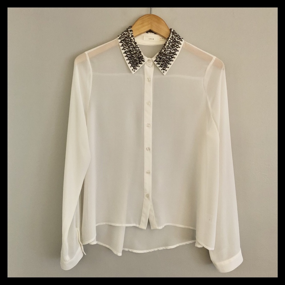 Lush Winter White Sheer Embellished Blouse